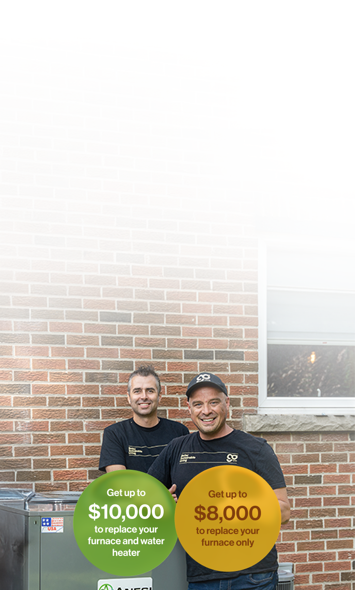 Two men holding signs with HVAC replacement