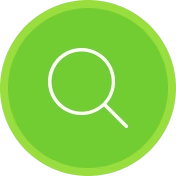 Green circle with a white magnifying glass icon