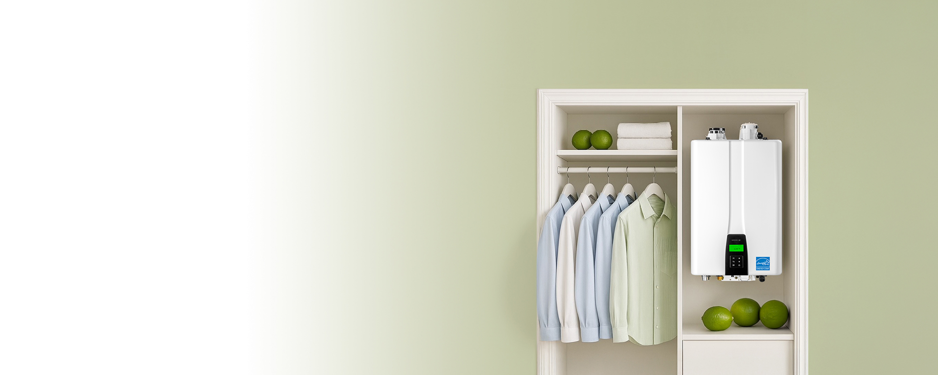 White wardrobe with clothes