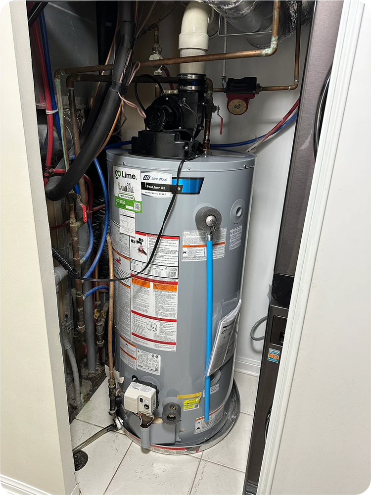 Water heater with visible branding 
